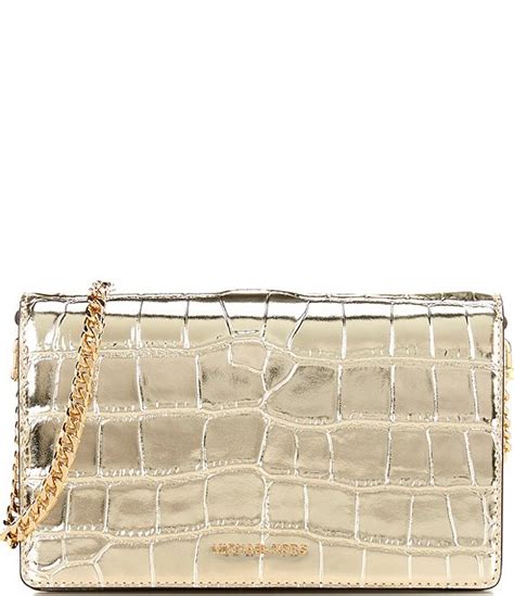 Michael Kors Jet Set Medium Gold Metallic Crocodile Embossed 